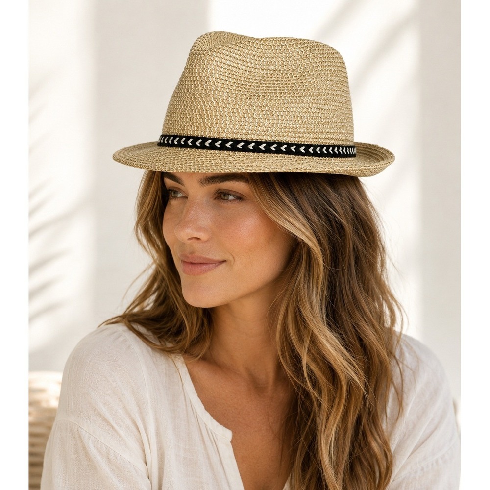 American Eagle Women's Vtg Paper Straw Hat Fedora Adult XS - M Summer Glitter